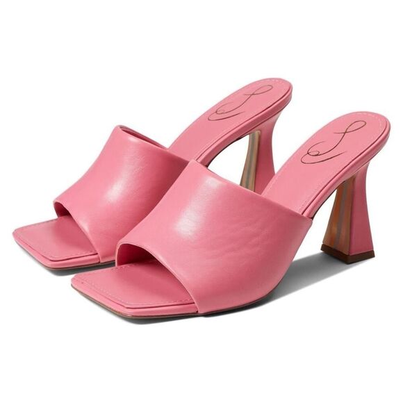Sam Edelman Carmen Pink Leather Mule Sandals Size 7 | Square Toe Heels - Picture 1 of 10